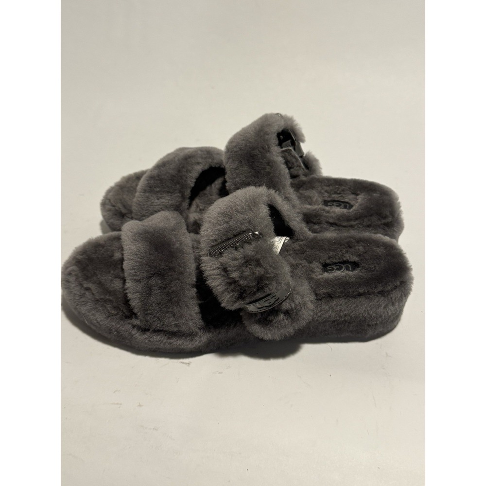 UGG Fuzz Yeah Women's Sheepskin Slippers Slide Sandals Charcoal Gray Size 10 EUC